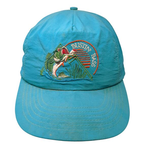 Bustin Bass Snapback Trucker Hat Blue One Size Embroidered P Brand Vintage USA - Picture 1 of 9